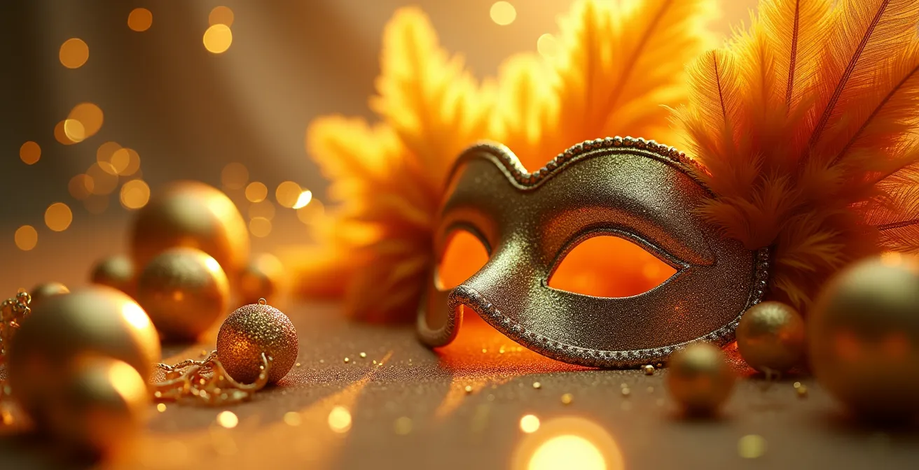 Gros plan sur des accessoires de photobooth dorés et élégants disposés artistiquement