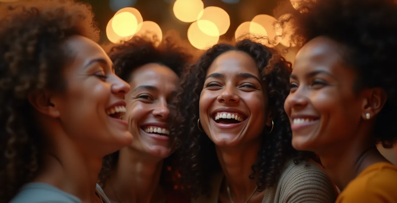 Groupe d'invités interagissant joyeusement autour d'une selfie box